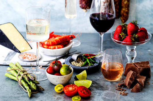 Modern food and wine paring for appetizers.